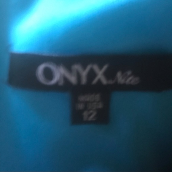 Onyx Nite - Lady s/less turquoise flare dress, 12 - Picture 6 of 7